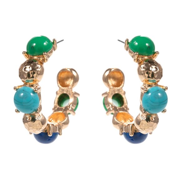 Tuckernuck Gold & Turquoise Bead Hoop Earrings / NWOT, Never Worn - Picture 2 of 2